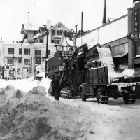 Black and white photo of Snow Removal on Main Street Lead
